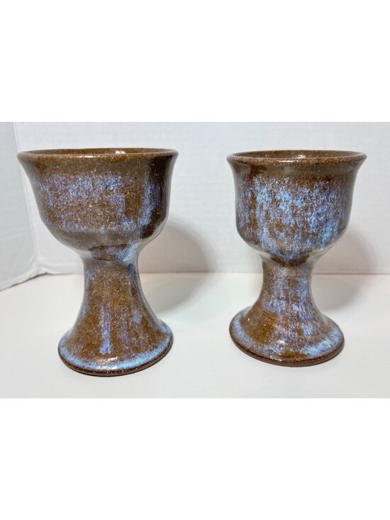Handmade Other - Studio Art Pottery Handmade Stoneware Wine Glass Goblet Blue Speckled set of 2